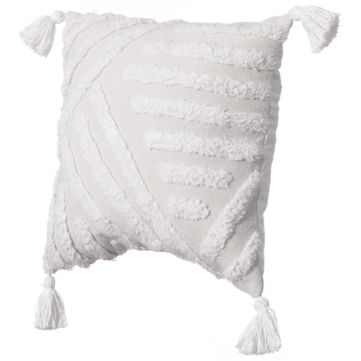 16 Handwoven Cotton Throw Pillow Cover With White Tufted Patterns And Tassel Corners - Line