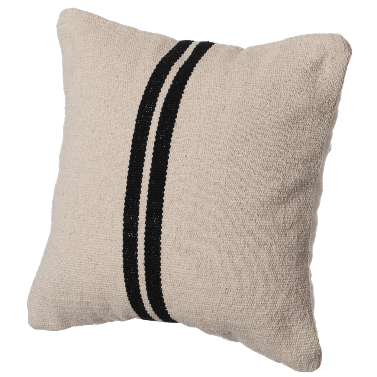 16 Handwoven Cotton Throw Pillow Cover Flat Natural Design - Fringed With Cushion