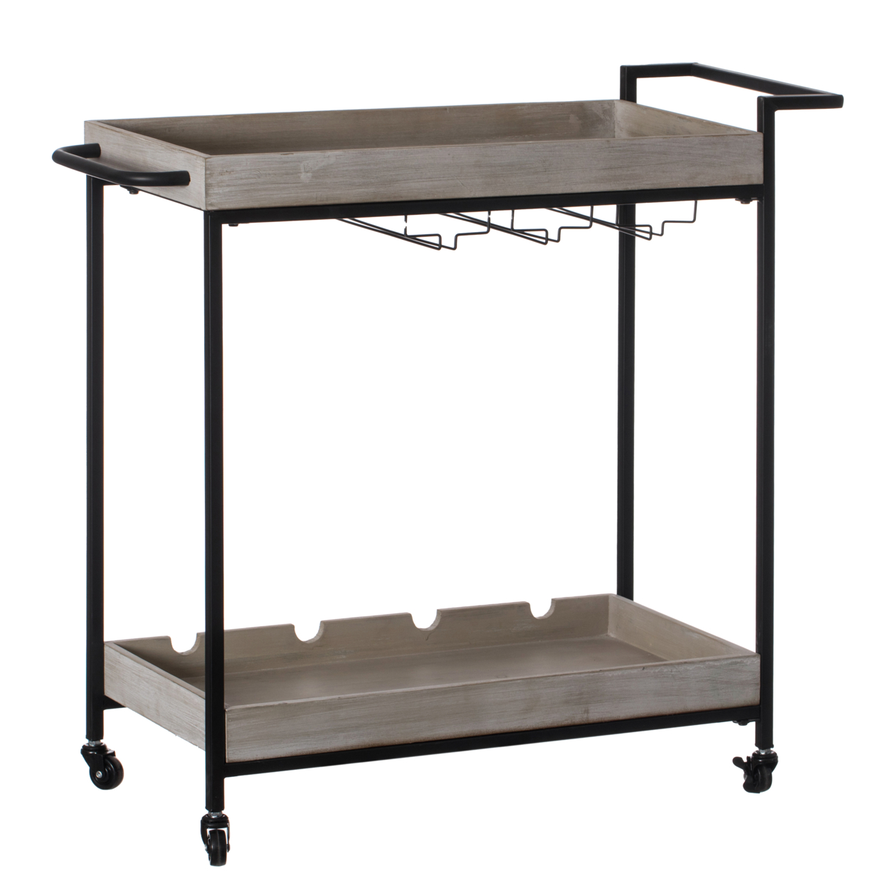 Metal Wine Bar Serving Cart With Rolling Wheels, Wine Rack, And Glass Holder