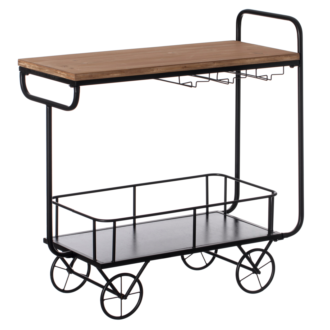 Metal Wine Bar Serving Cart With Rolling Wheels, Glass Holder, And Wine Rack