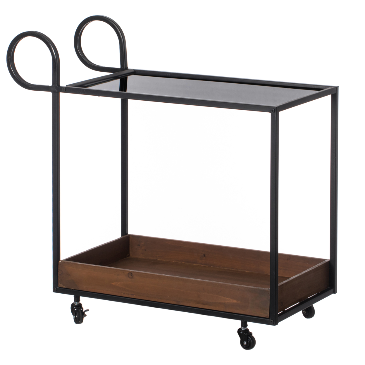 Metal Wine Bar Serving Cart With Rolling Wheels And Handles For Dining, Living Room Or Entryway