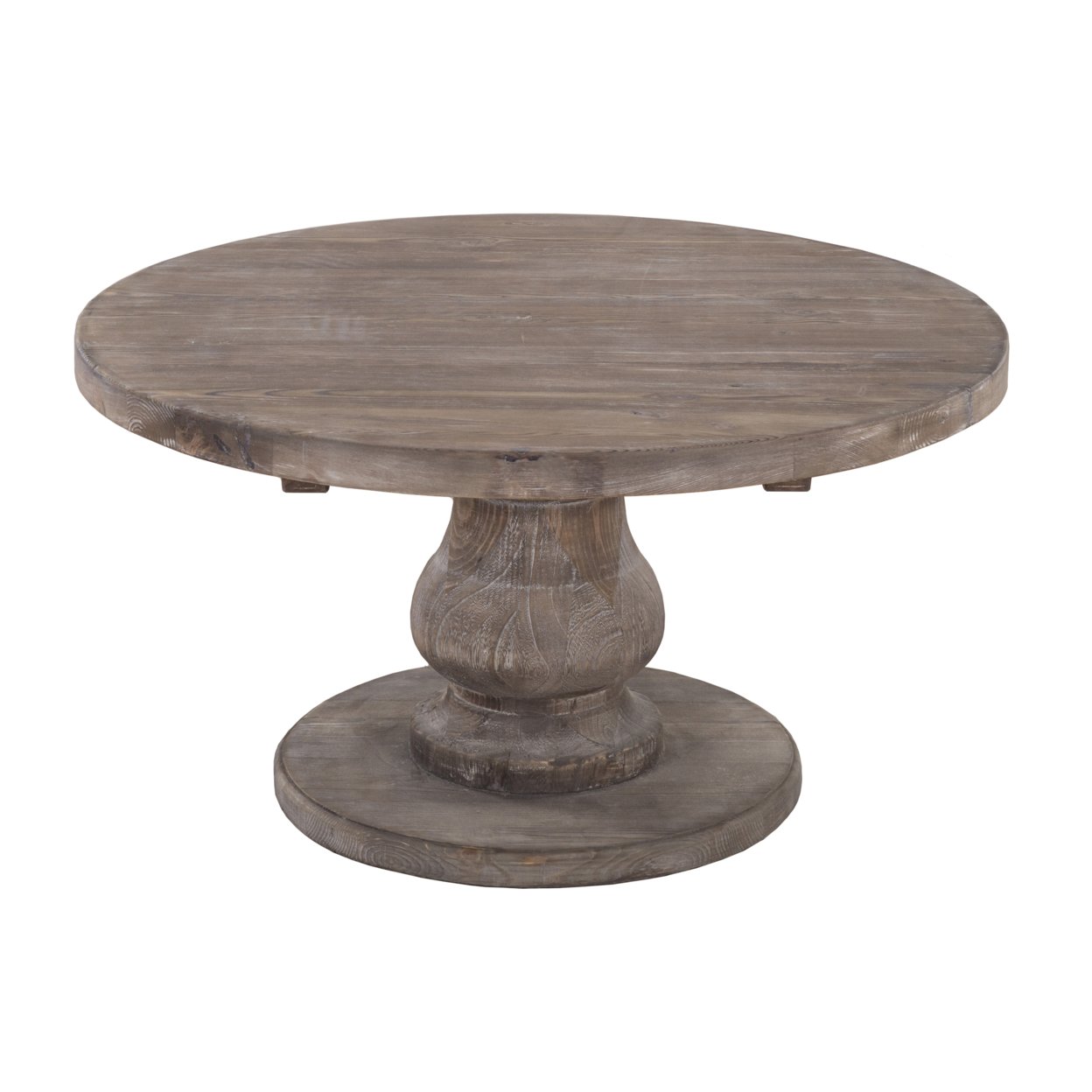 Wooden Round Coffee Table With Pedestal Base, Brown- Saltoro Sherpi