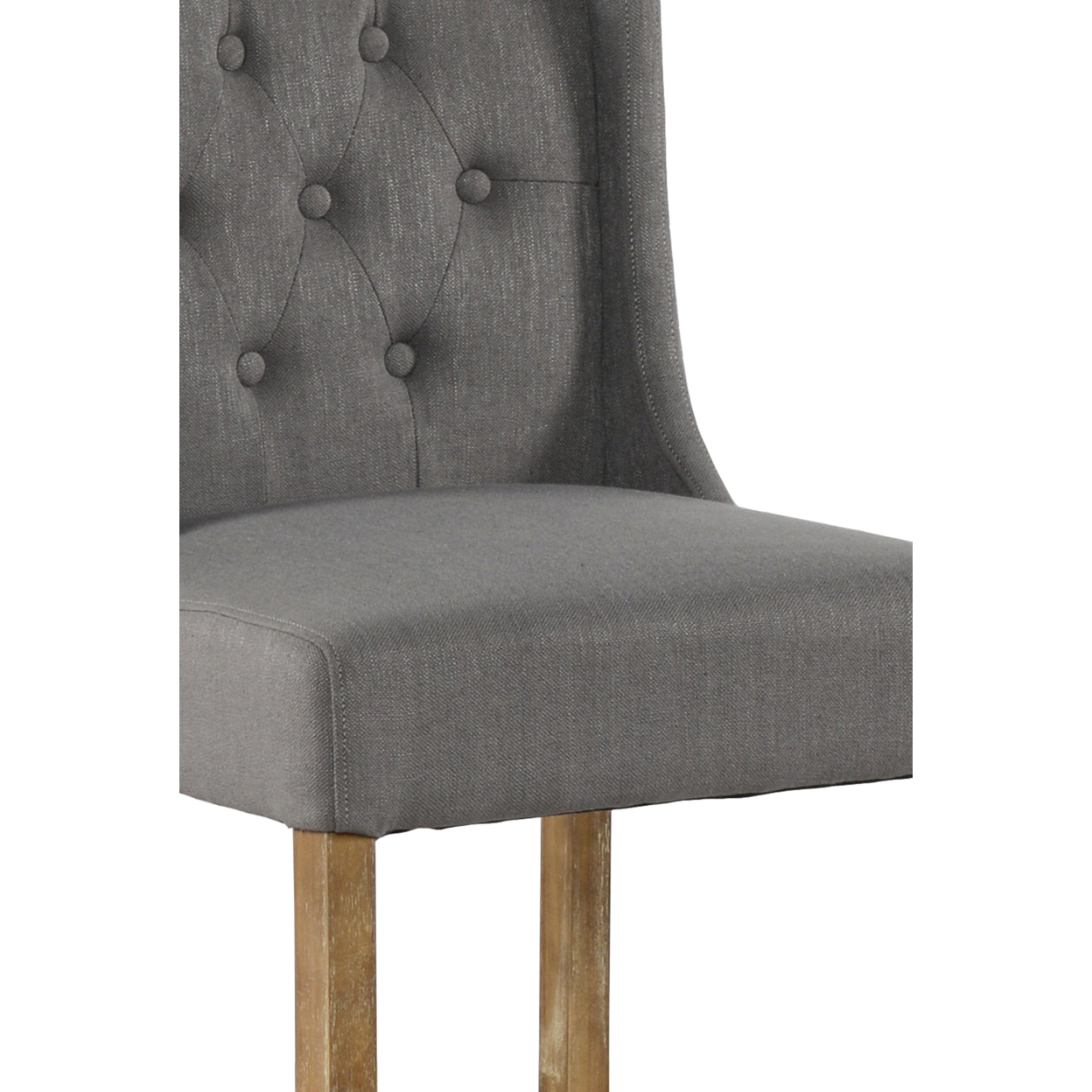 Wooden Barstool With Padded Seat, Button Tufted, Wing Back, Set Of 2, Gray And Brown- Saltoro Sherpi