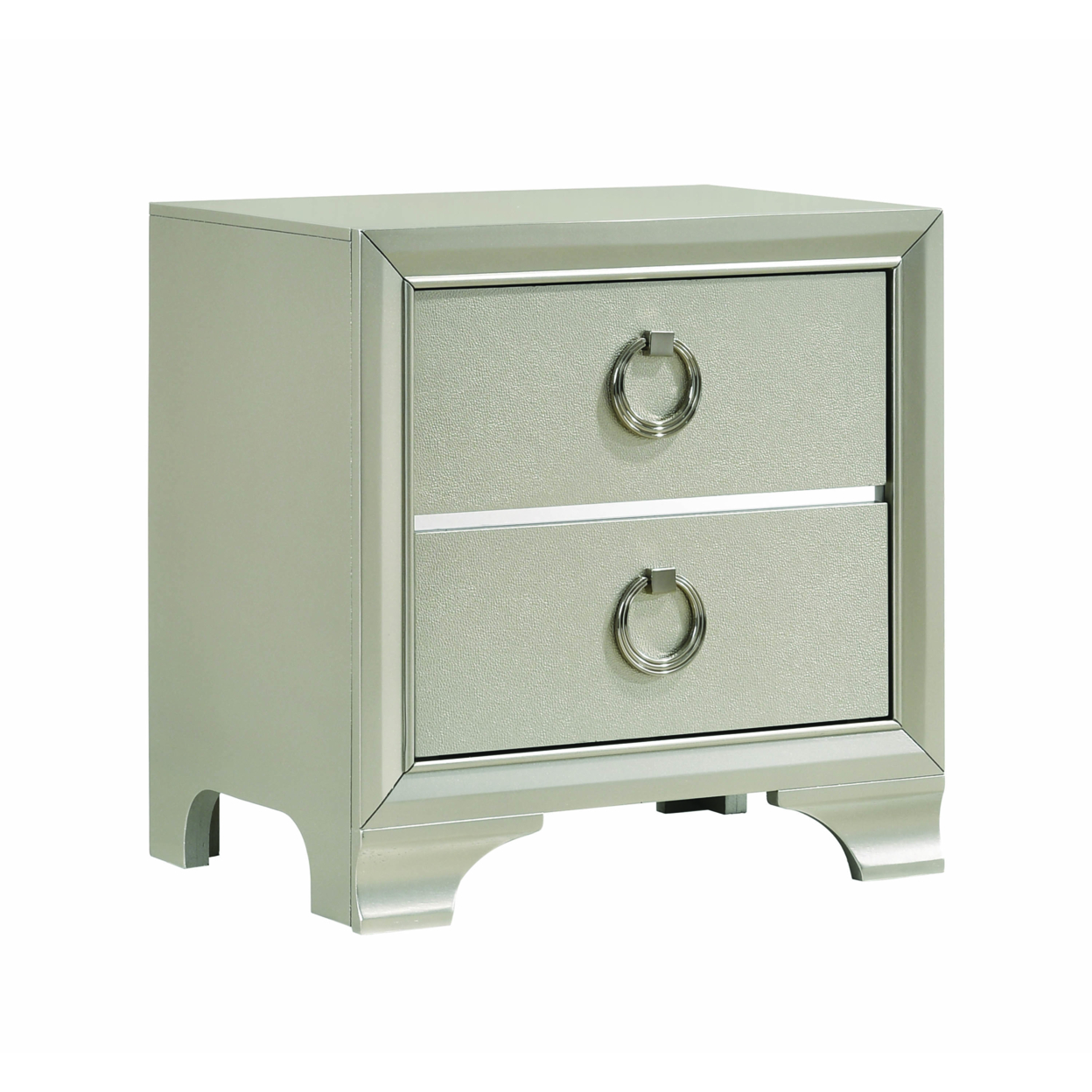 Two Drawers Wooden Nightstand With Oversized Ring Handles, Silver- Saltoro Sherpi