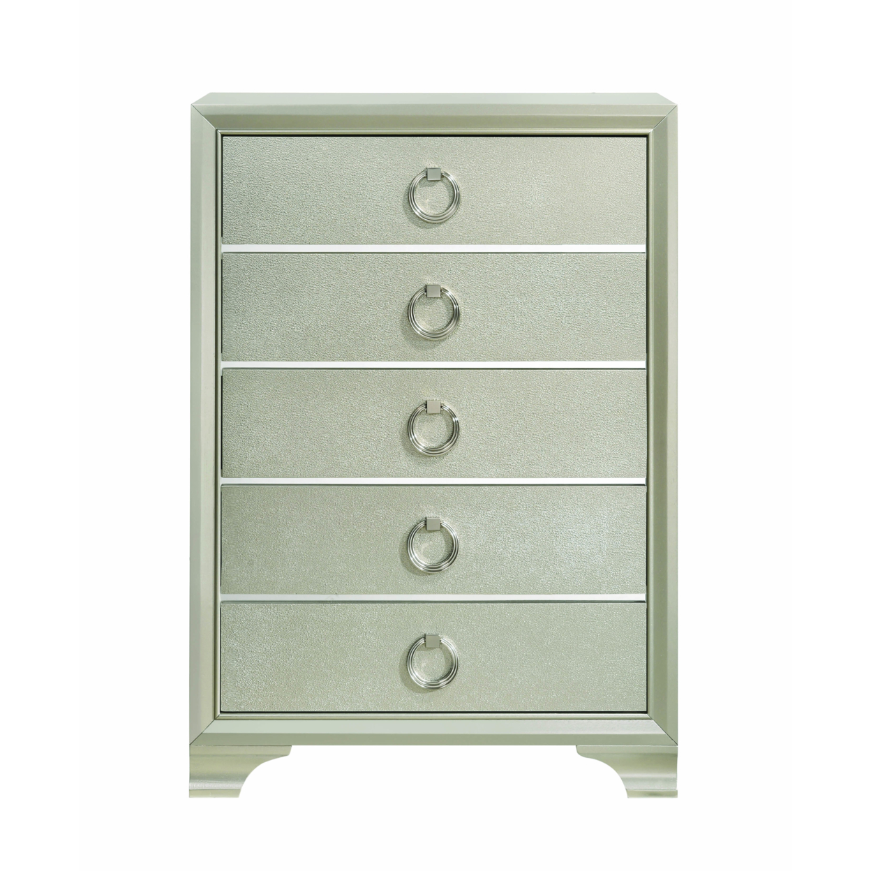 Five Drawers Wooden Dresser With Oversized Ring Handles, Silver- Saltoro Sherpi