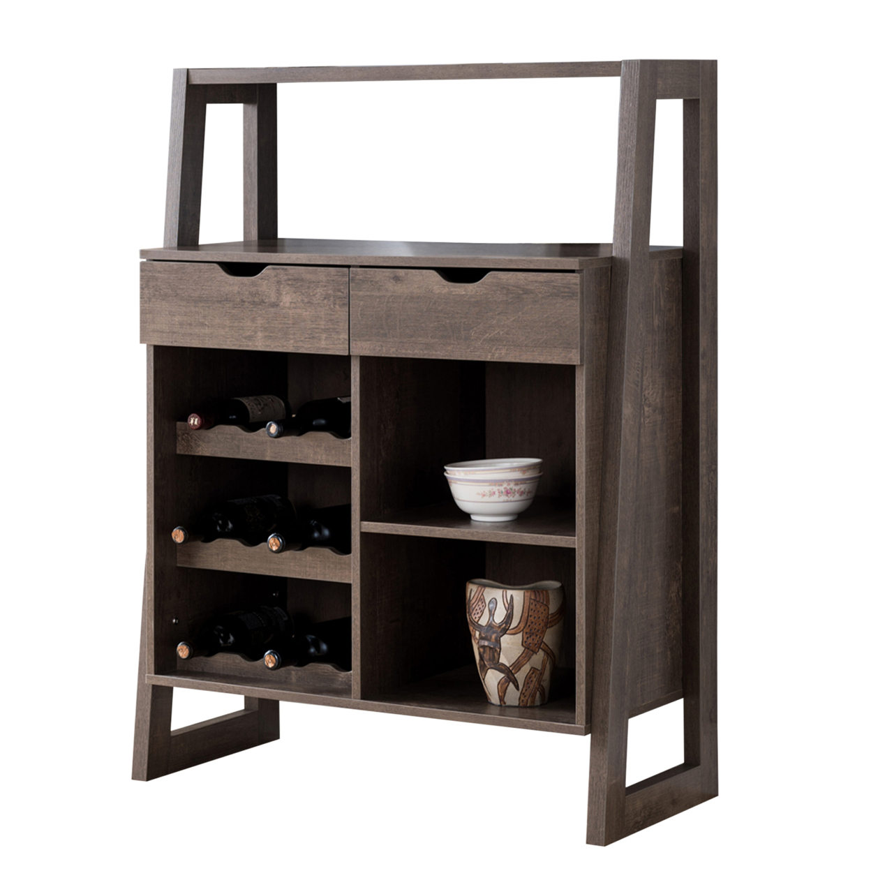 Stylish Wooden Wine Cabinet With Sled Legs And Spacious Storage, Brown- Saltoro Sherpi