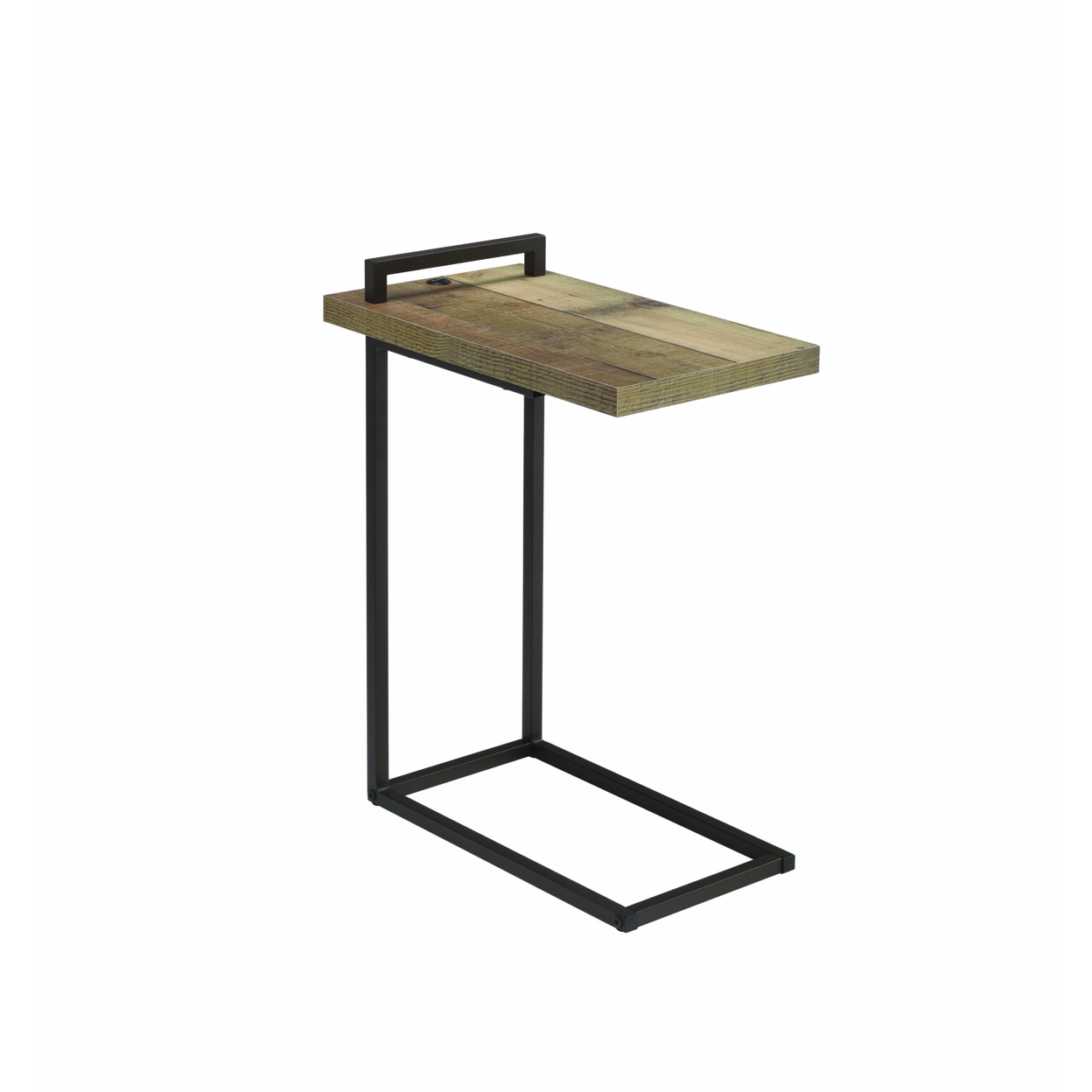 Contemporary Style Metal Accent Table With Wooden Top And USB Port, Brown And Bronze- Saltoro Sherpi