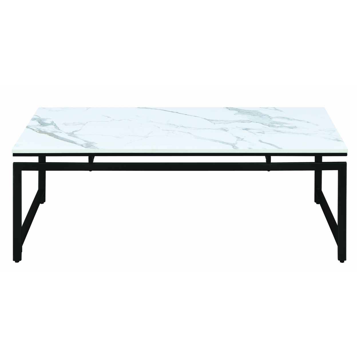3 Piece Metal Base Occasional Table Set With Faux Marble Top, Black And White- Saltoro Sherpi