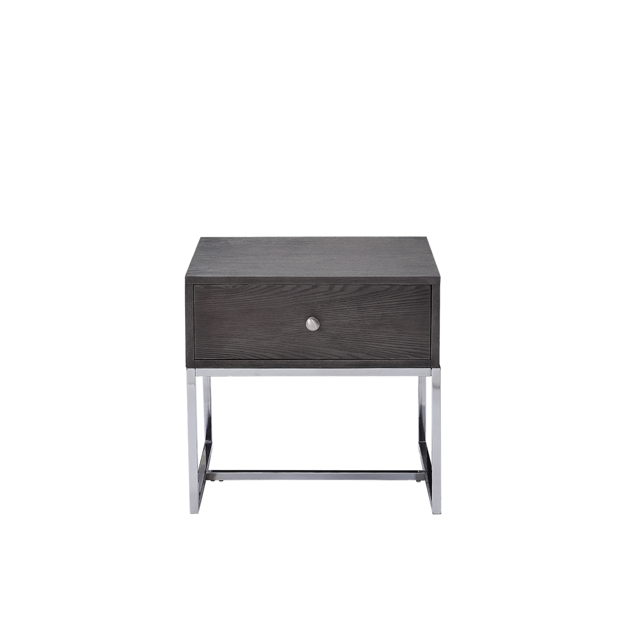 Wooden End Table With Tubular Metal Base And Spacious Drawer, Gray And Silver- Saltoro Sherpi