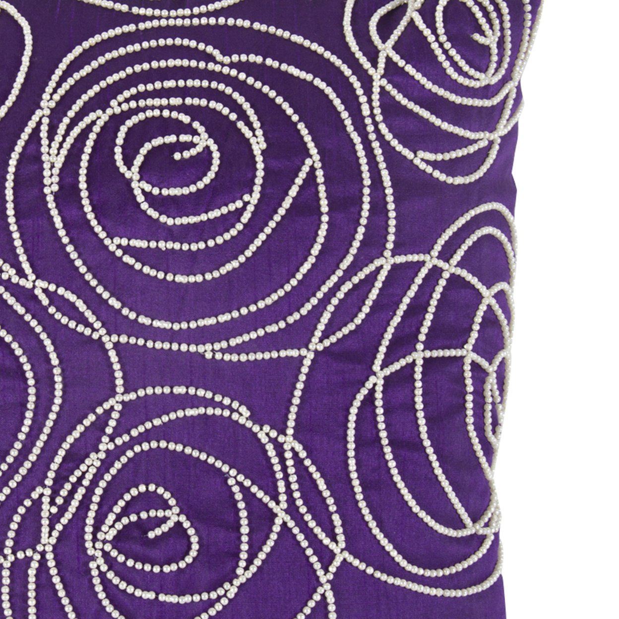 Designer Faux Silk Cotton Pillow With Pearl Beads, Purple And Silver,- Saltoro Sherpi
