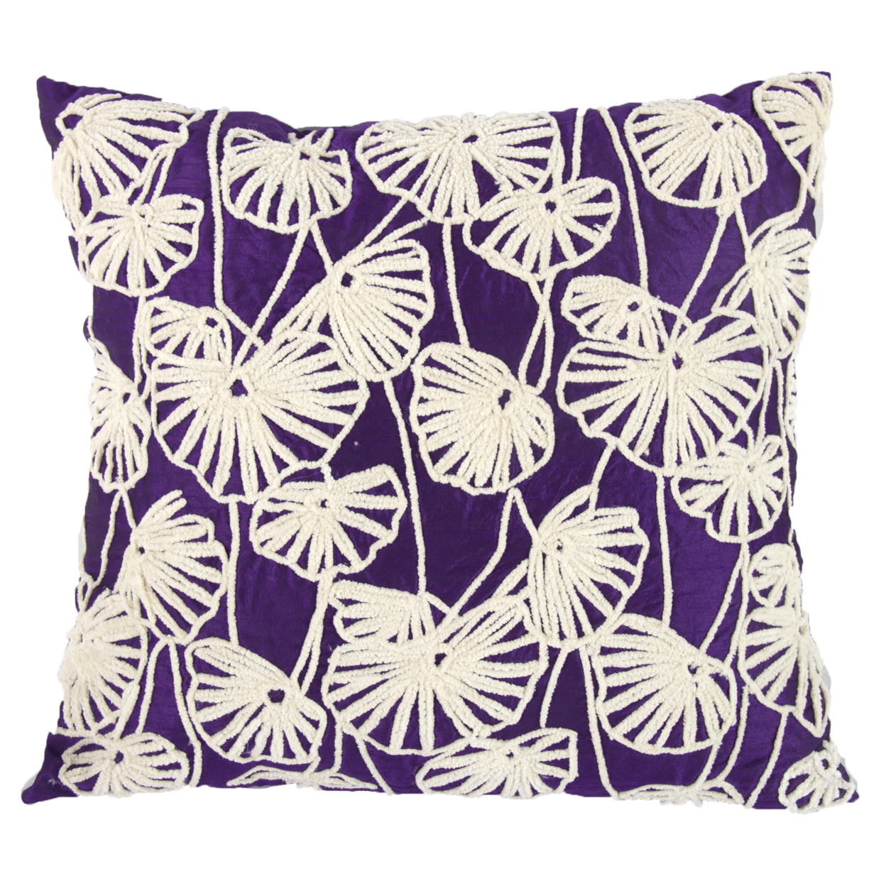 20 X 18 Inch Cotton Pillow With Dupioni Embroidery, Set Of 2, White And Purple- Saltoro Sherpi