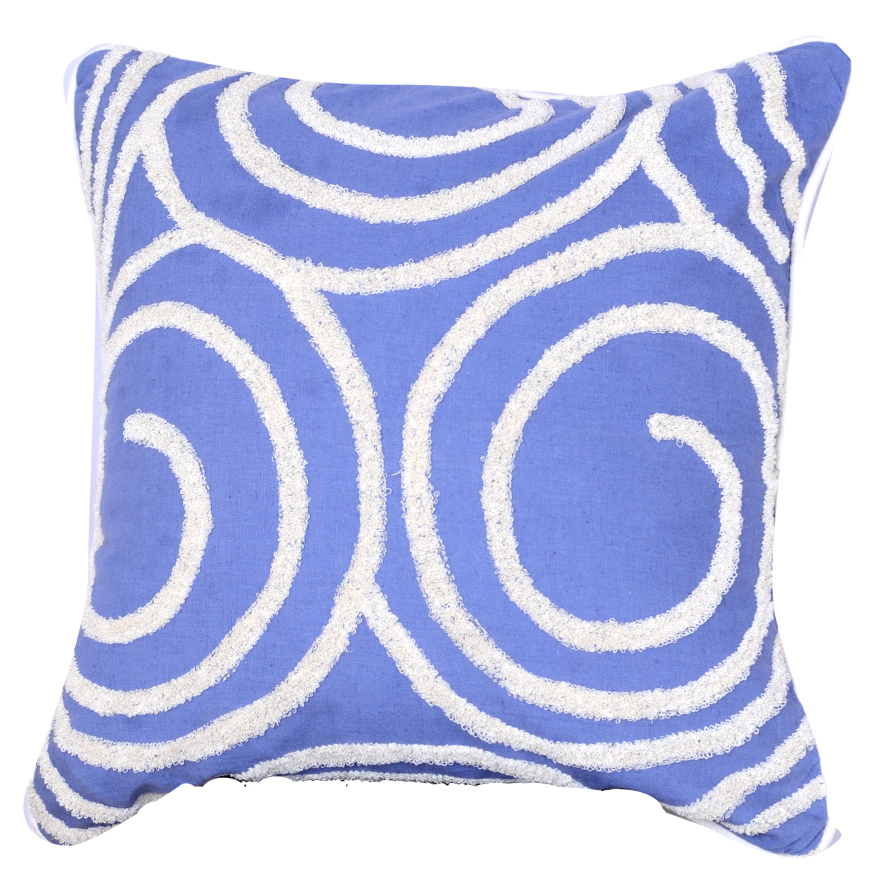 18 X 18 Inch Cotton Pillow With Spiral Embroidery, Set Of 2, Blue And White- Saltoro Sherpi