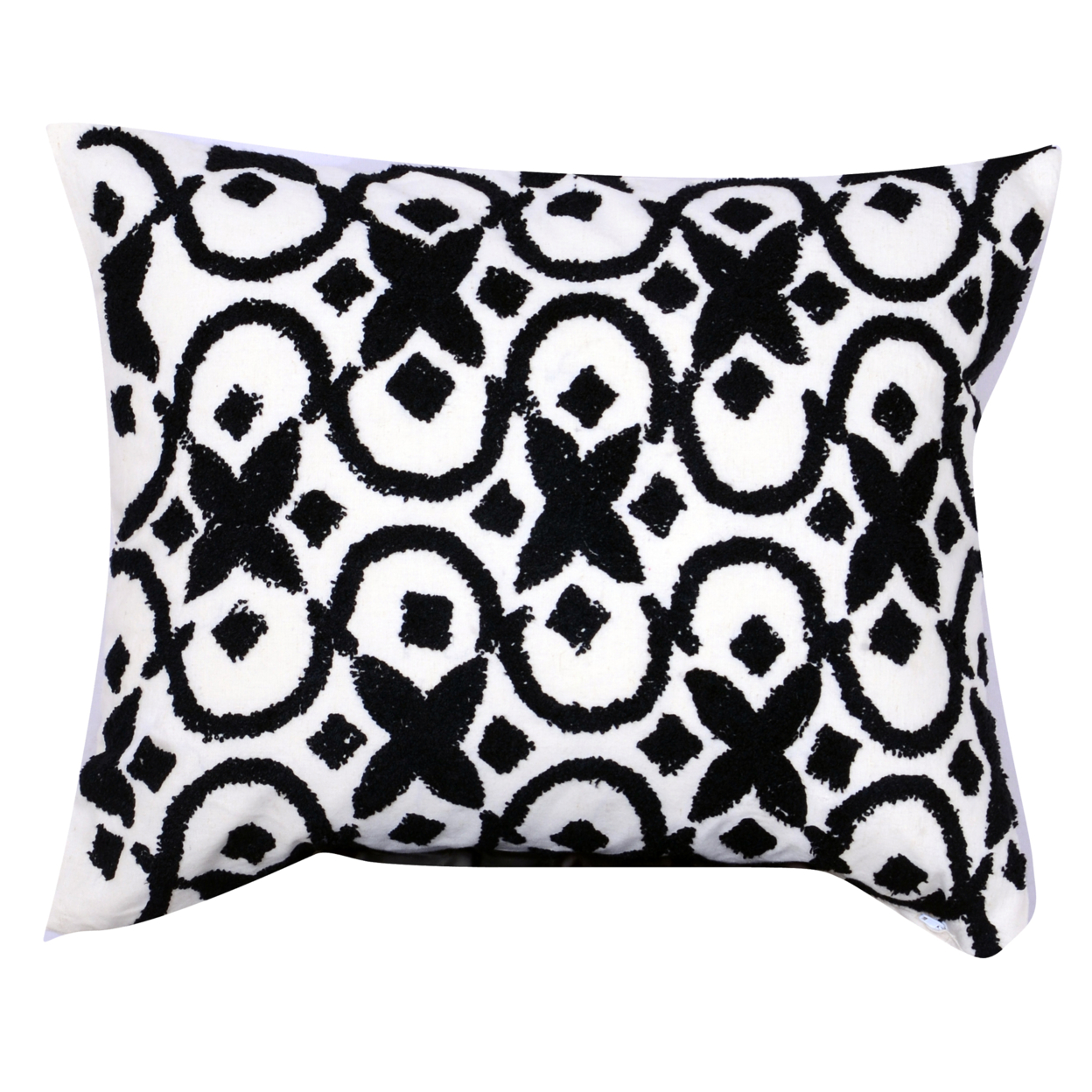 20 X 16 Inch Cotton Pillow With Geometric Embroidery, Set Of 2, White And Black- Saltoro Sherpi