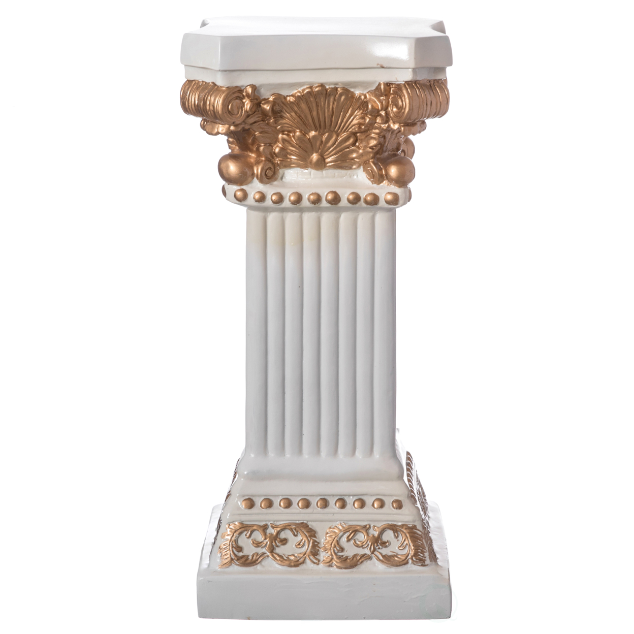 Decorative Modern Fiberglass White And Gold Plinth Roman Style Column Ionic Pedestal Vase Stand For Wedding, Living Room, Or Dining Room - 2