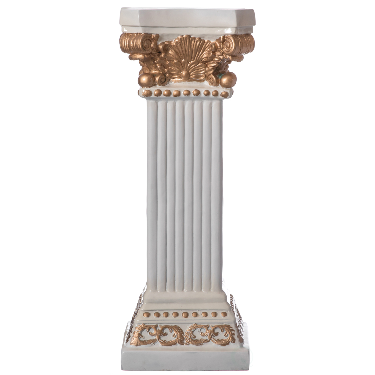 Decorative Modern Fiberglass White And Gold Plinth Roman Style Column Ionic Pedestal Vase Stand For Wedding, Living Room, Or Dining Room - 2