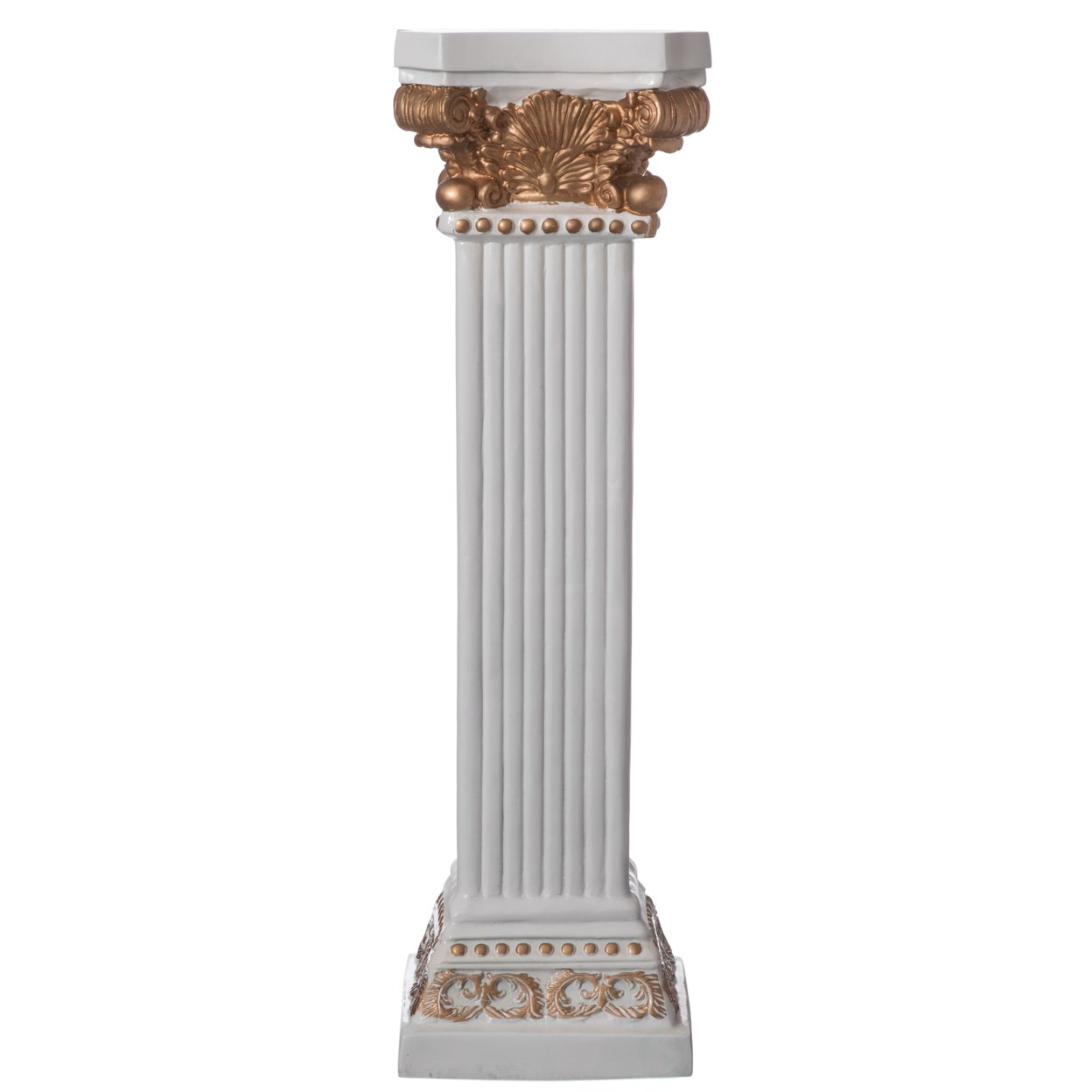 Decorative Modern Fiberglass White And Gold Plinth Roman Style Column Ionic Pedestal Vase Stand For Wedding, Living Room, Or Dining Room - 4