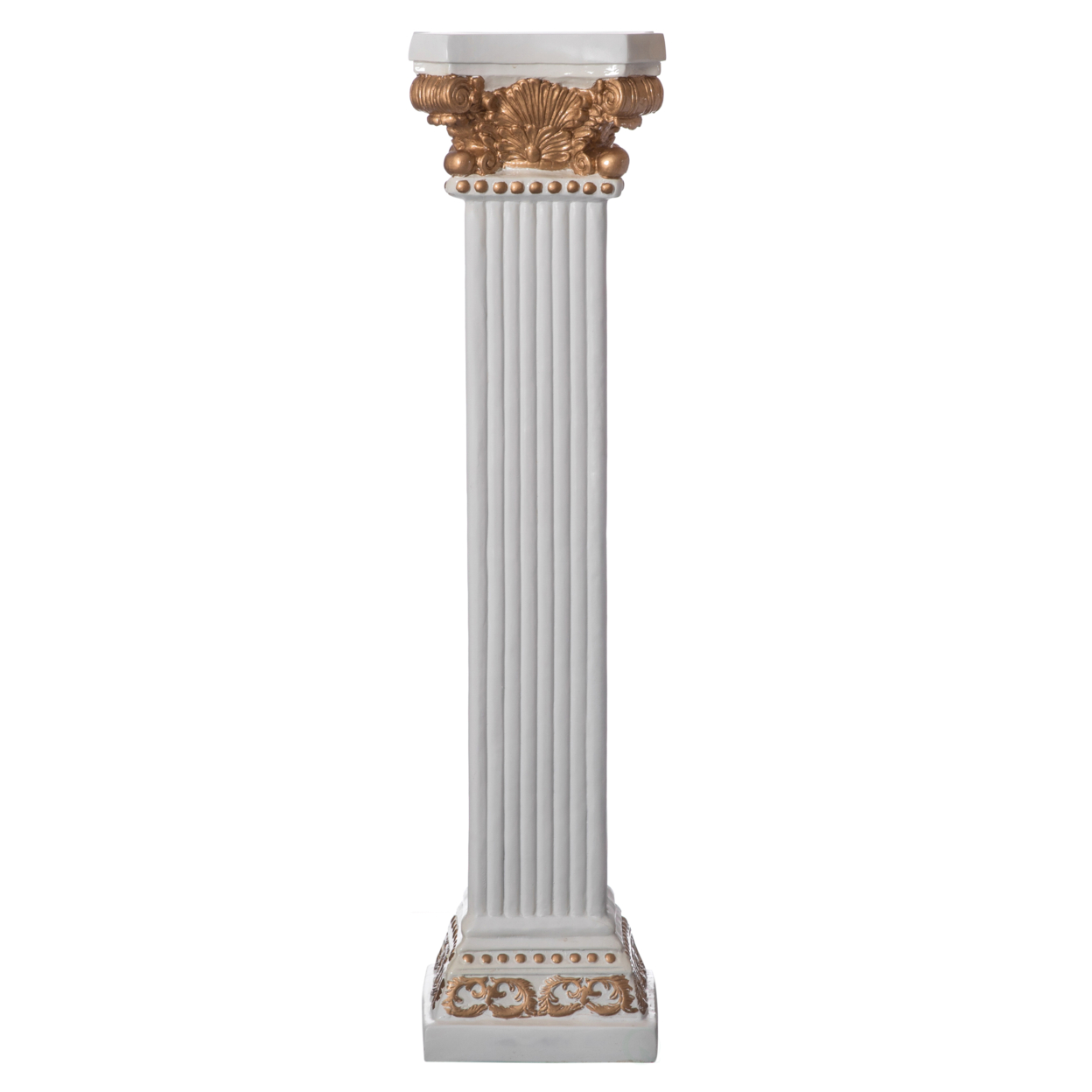 Decorative Modern Fiberglass White And Gold Plinth Roman Style Column Ionic Pedestal Vase Stand For Wedding, Living Room, Or Dining Room - 4