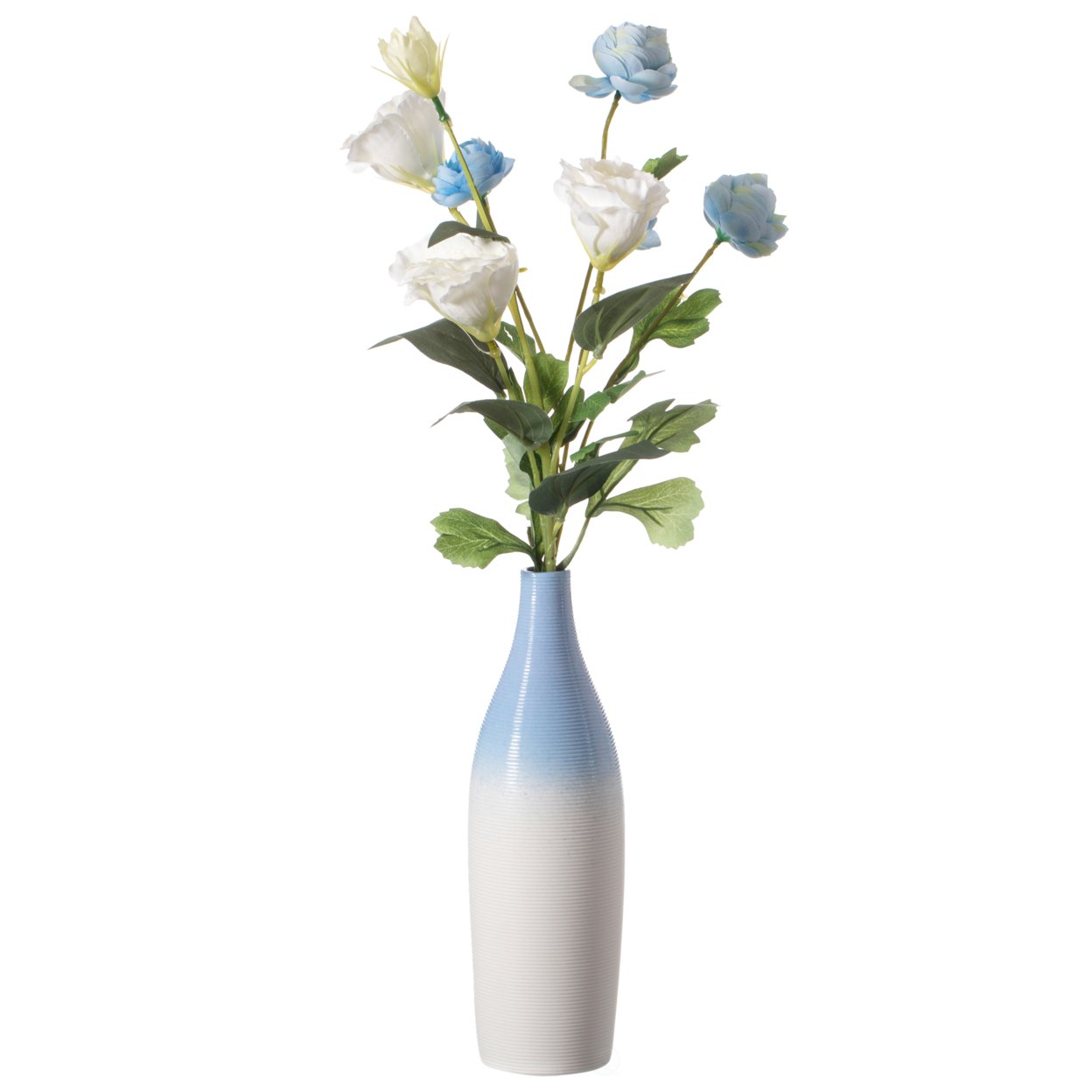 Modern Decorative Ceramic Table Vase Ripped Design Bottle Shape Flower Holder - Set Of 2