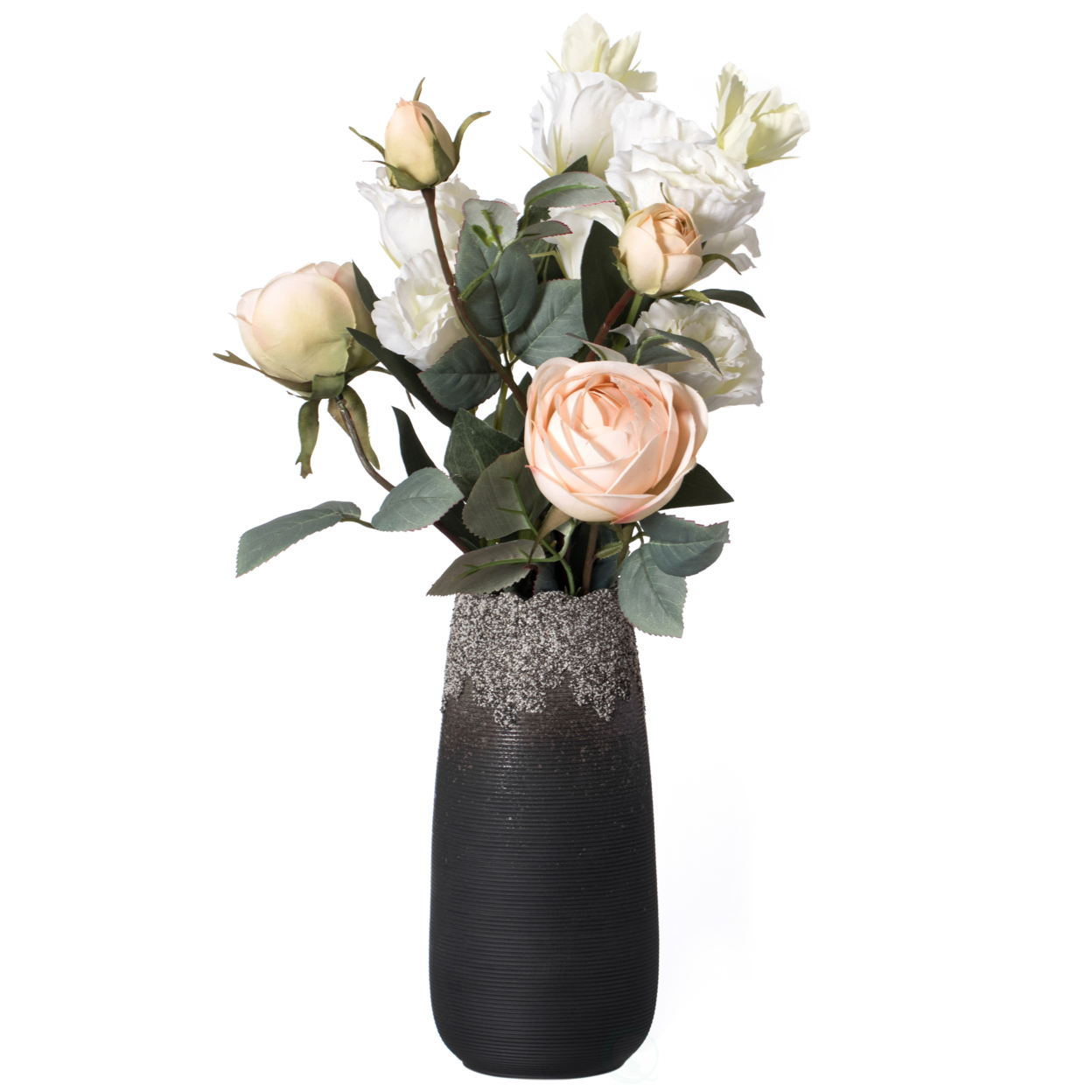 Contemporary Black Table Vase With Dripping Crystal Look And Scalloped Opening Design - Medium