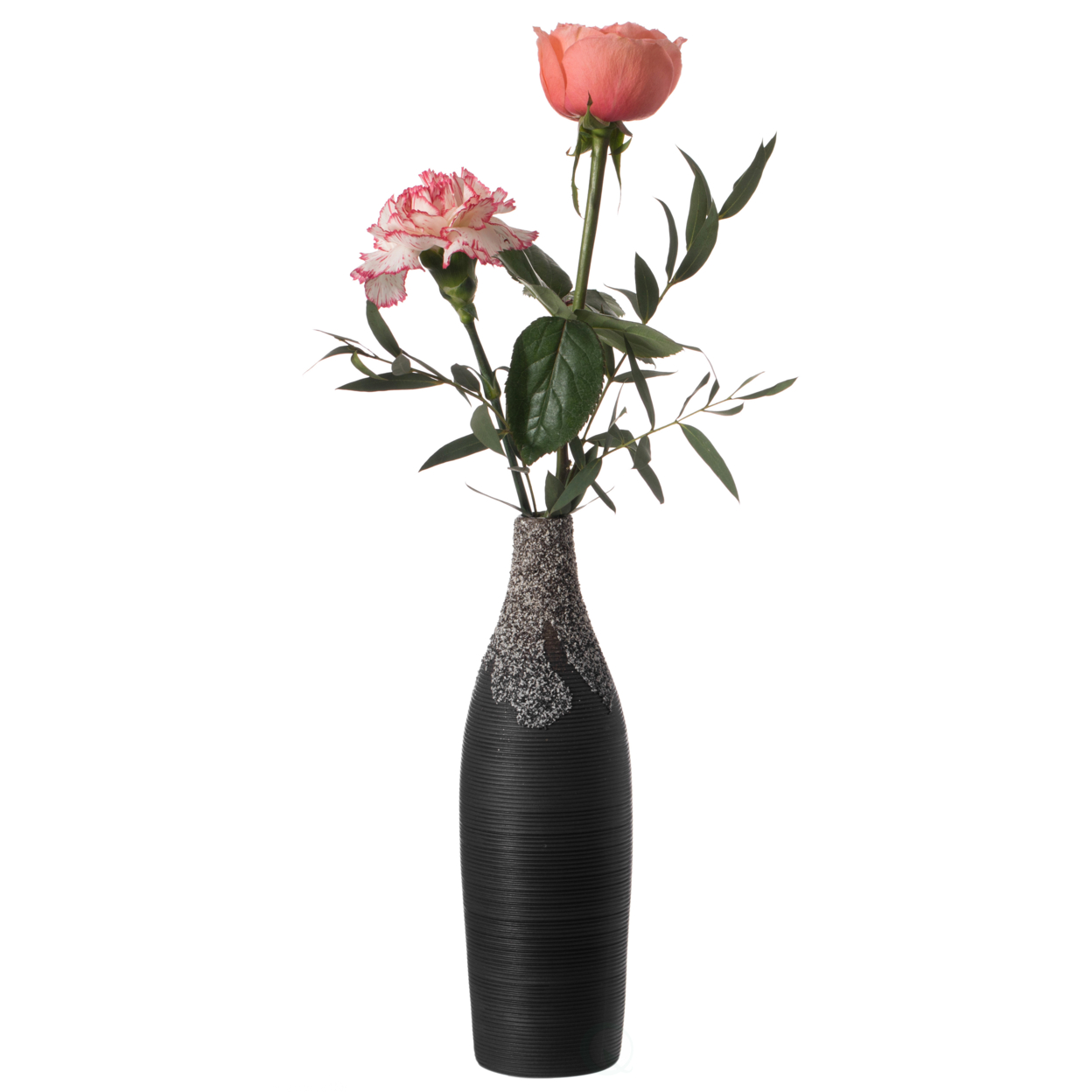 Modern Decorative Ceramic Table Vase Ripped Design Bottle Shape Flower Holder - Black