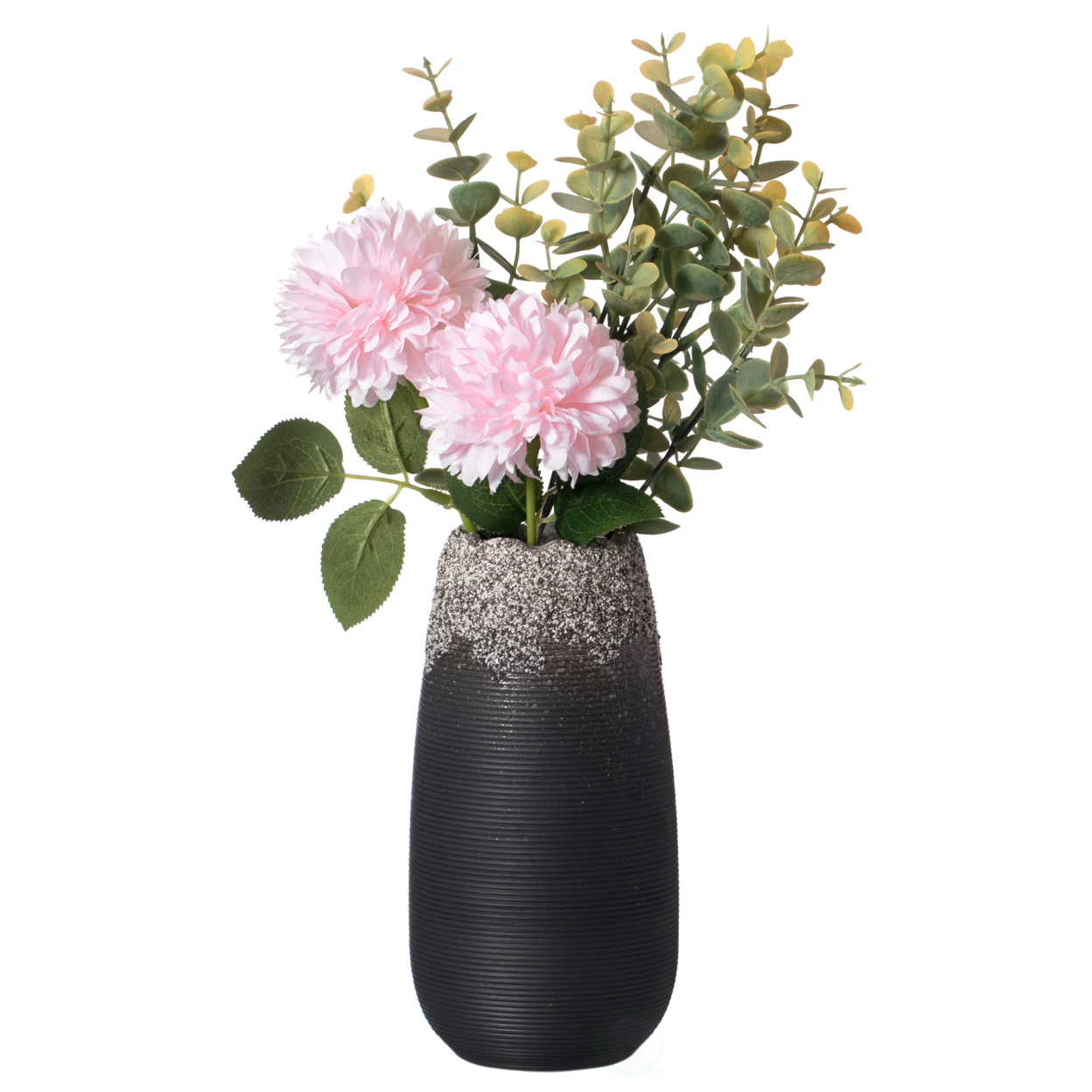 Contemporary Black Table Vase With Dripping Crystal Look And Scalloped Opening Design - Small