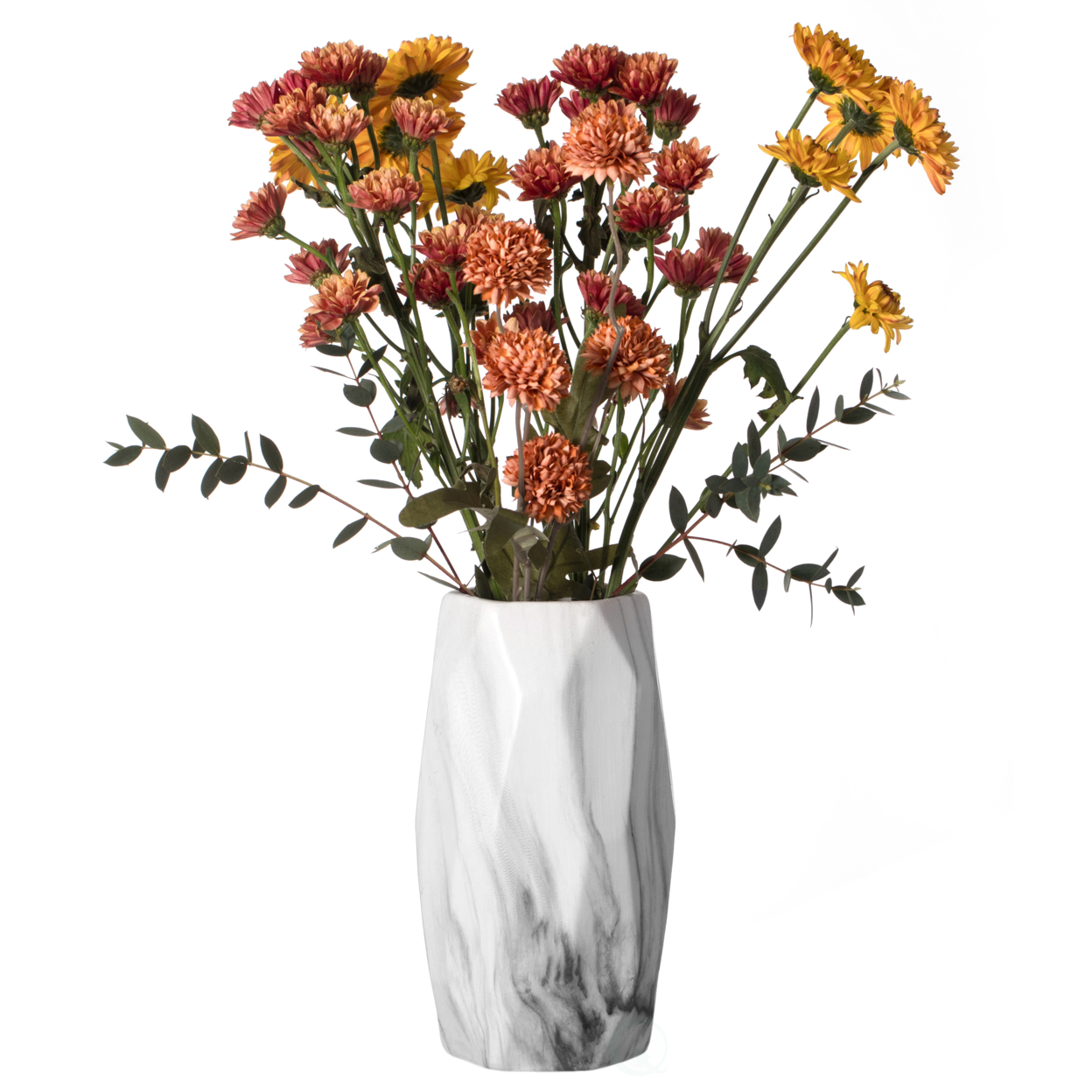 Contemporary Ceramic Marble Look Design Table Vase Geometric Flower Holder Decor - Small