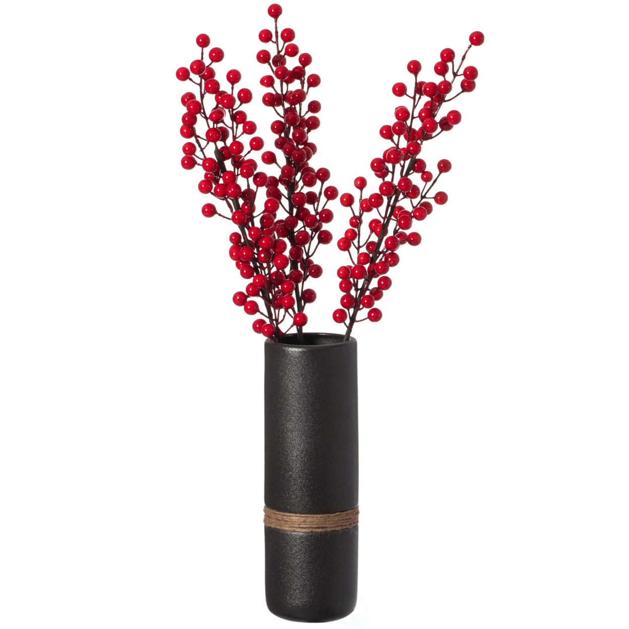 Decorative Modern Ceramic Cylinder Shape Table Vase Flower Holder With Rope - Large Black