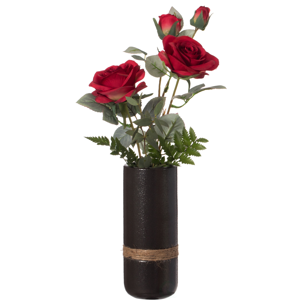 Decorative Modern Ceramic Cylinder Shape Table Vase Flower Holder With Rope - Small Black