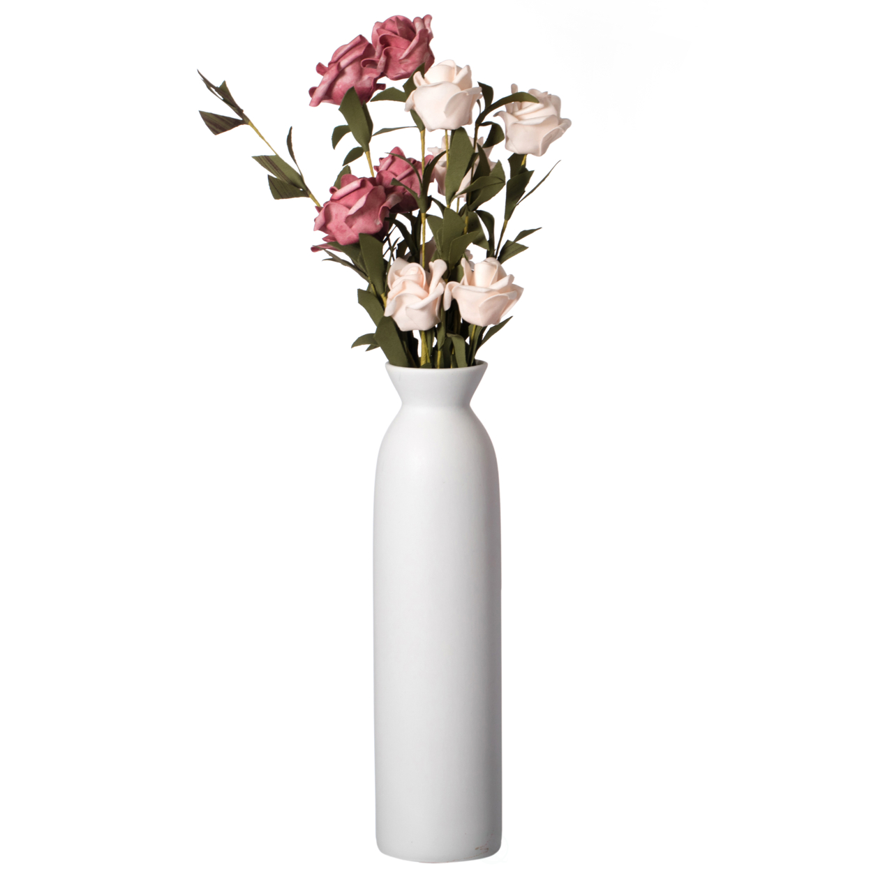 Contemporary White Cylinder Shaped Ceramic Table Flower Vase Holder - Set Of 3