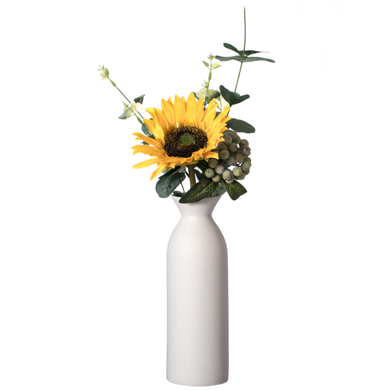 Contemporary White Cylinder Shaped Ceramic Table Flower Vase Holder - Medium