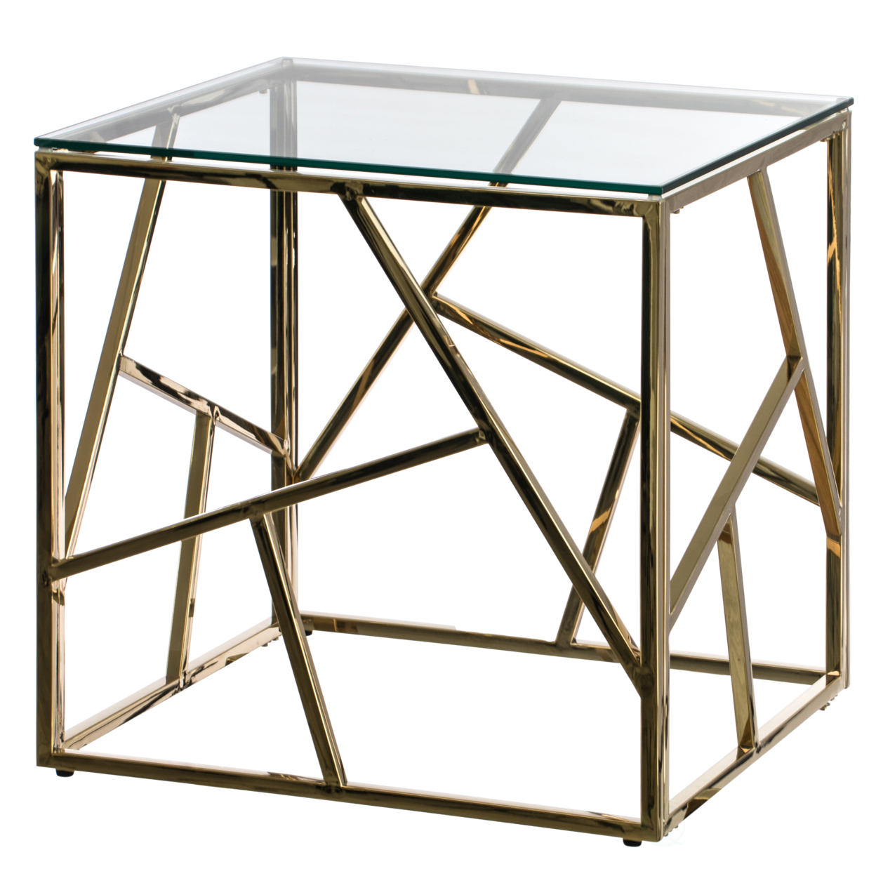 Modern Square End Side Table, Tempered Glass Top Metal Coffee Table - Gold