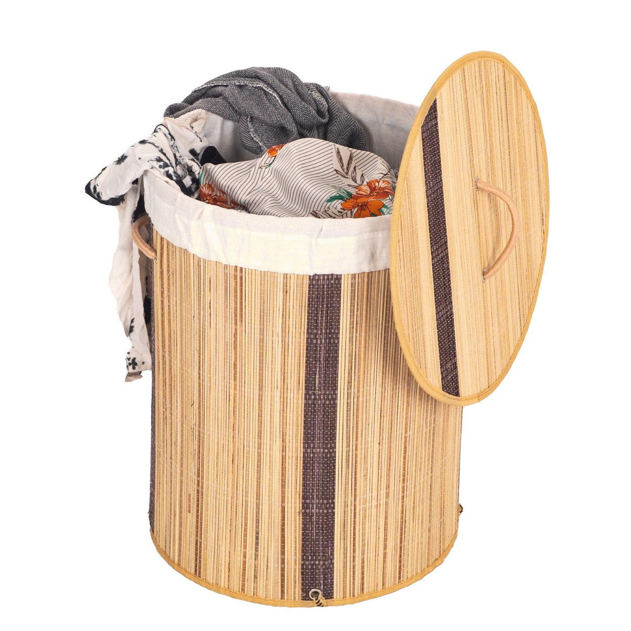 Foldable Laundry Hamper With Lid And Handles For Easy Carrying - Coconut Stick Round