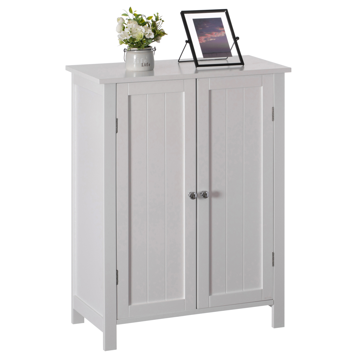 White Wooden Bathroom Cabinet with Double Doors and Adjustable Shelves Modern Vanity Storage