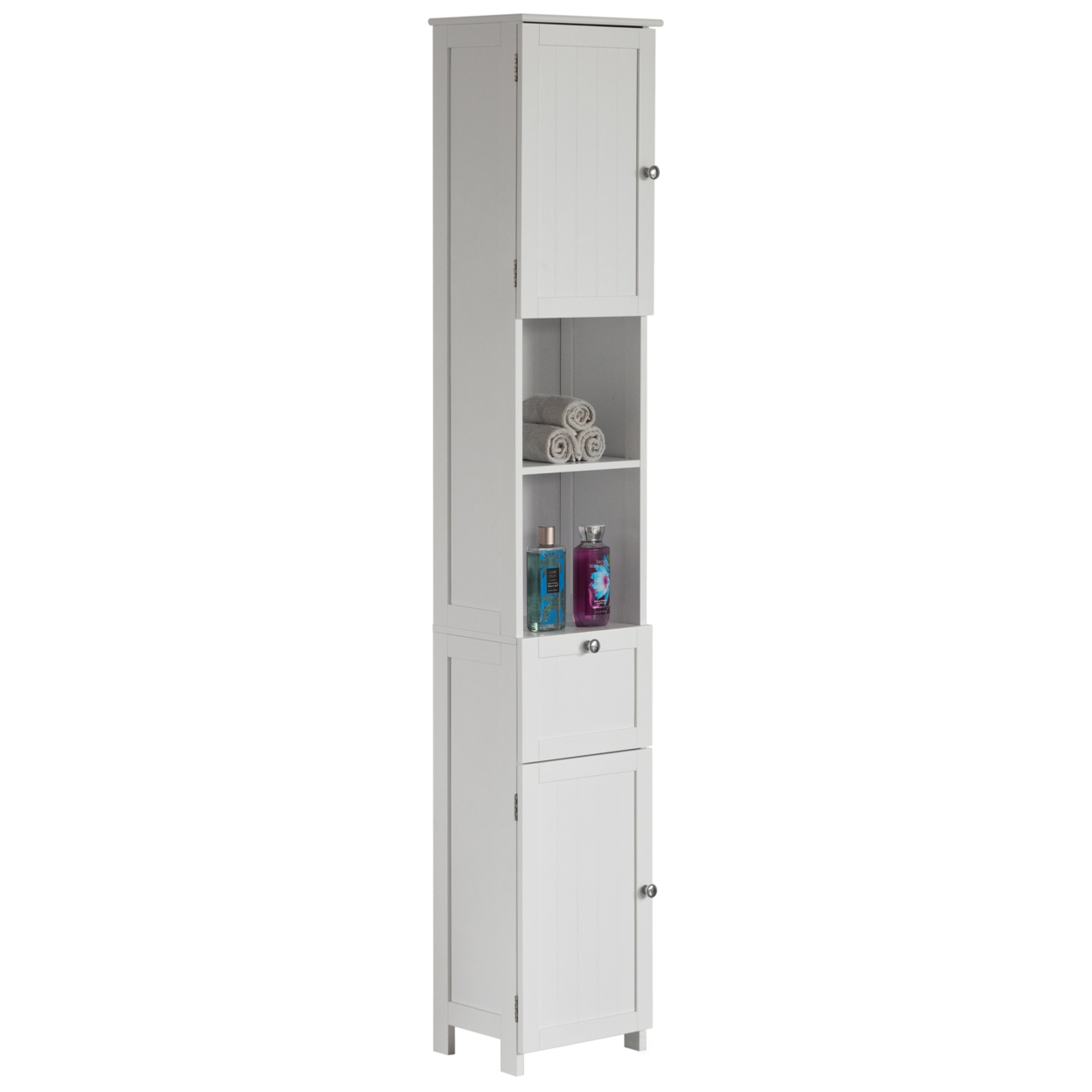 White Tall Standing Bathroom Linen Tower Storage Cabinet for Bathroom and Vanity