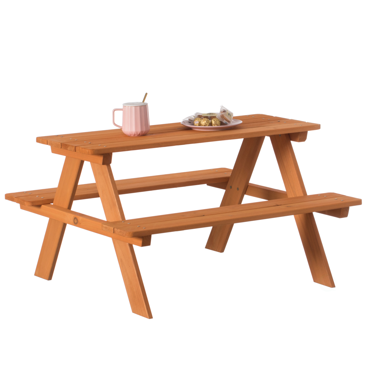 Wooden Kids Outdoor Picnic Table For Garden And Backyard, Stained