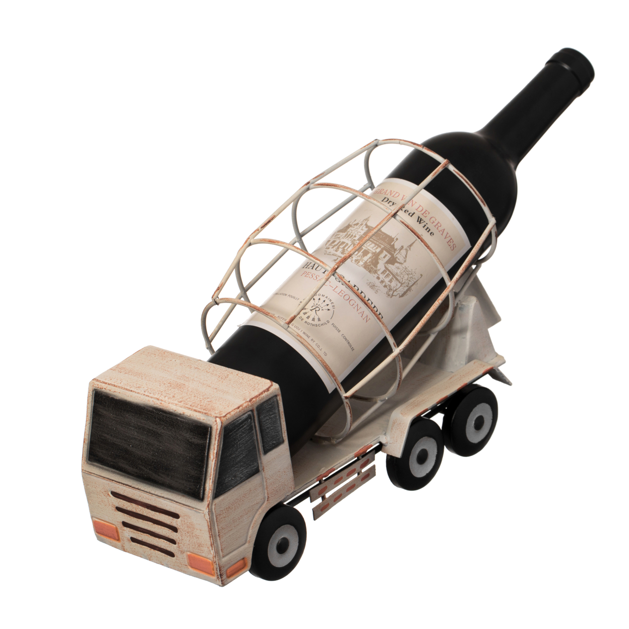 Decorative Rustic Metal White Single Bottle Cement Truck Wine Holder For Tabletop Or Countertop