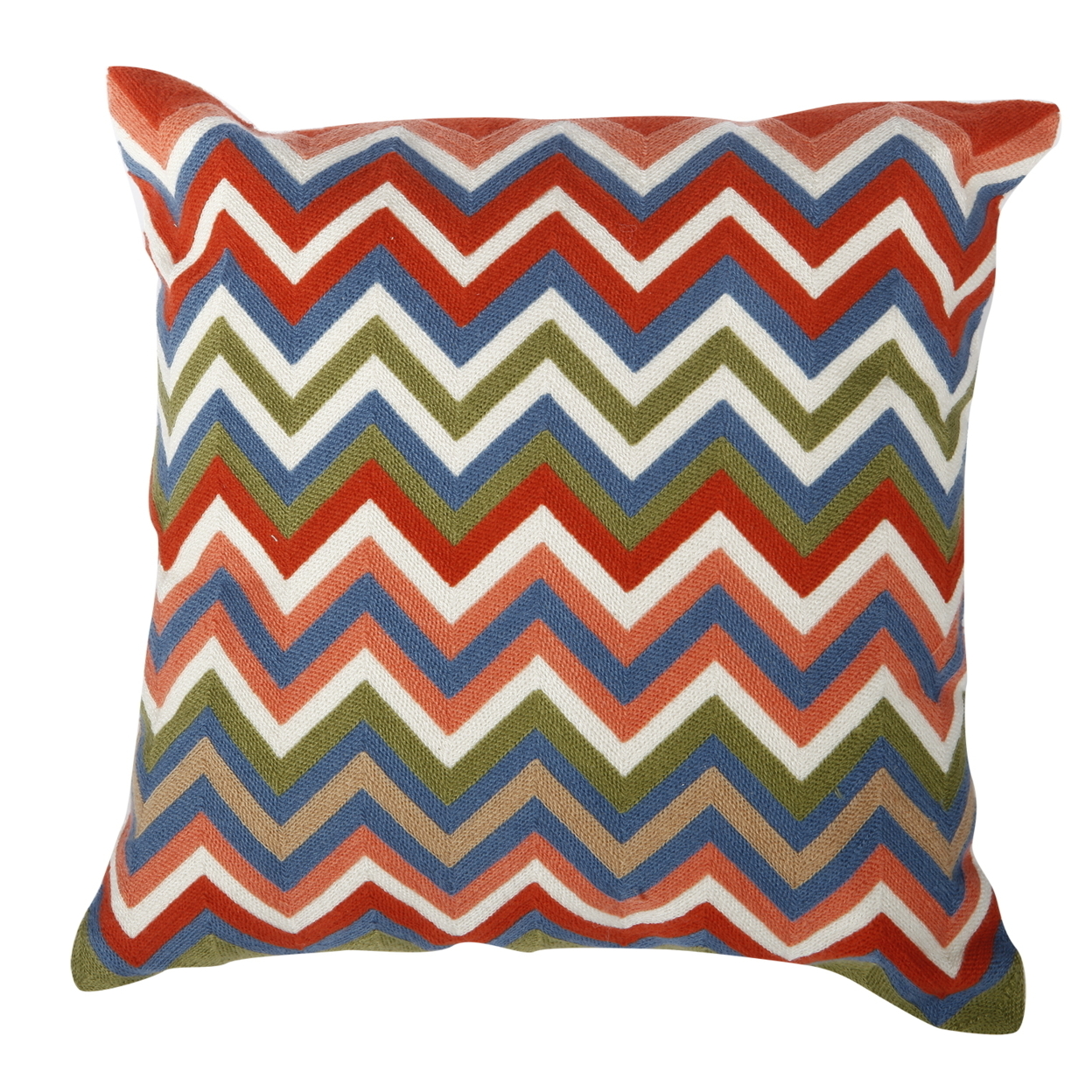 18 X 18 Inch Cotton Pillow With Chevron Embroidery, Set Of 2, Multicolor- Saltoro Sherpi