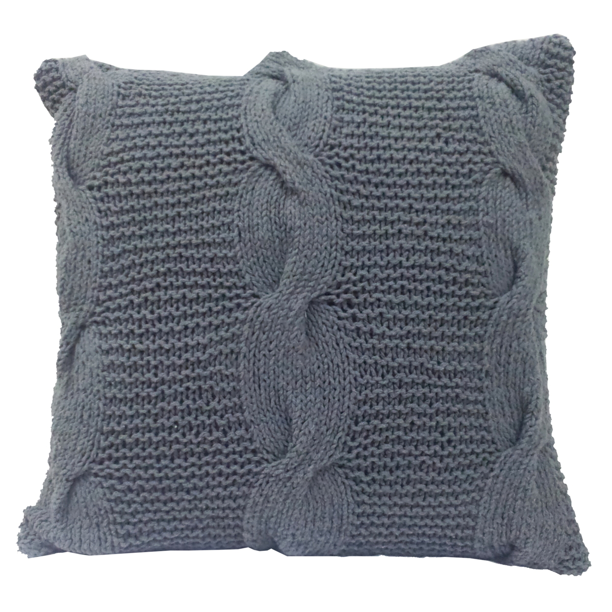 18 X 18 Inch Cable Knit Hand Woven Cotton Pillow, Gray