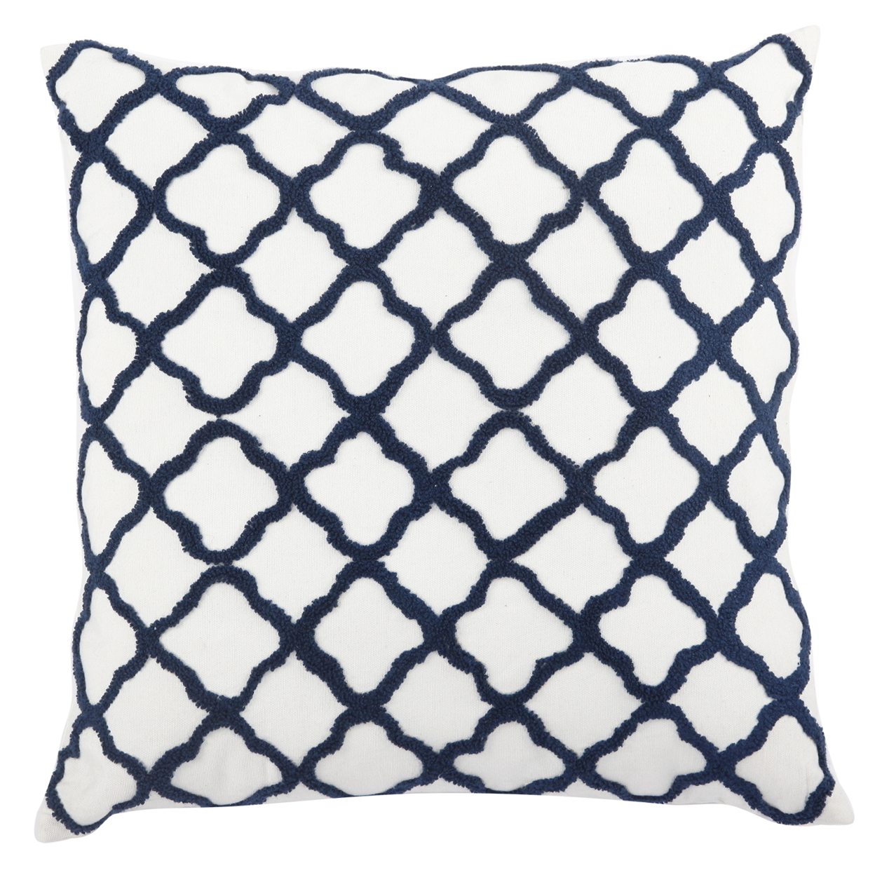 20 X 14 Inch Lattice Embroidered Feather Fill Pillow, Set Of 2,White And Blue- Saltoro Sherpi