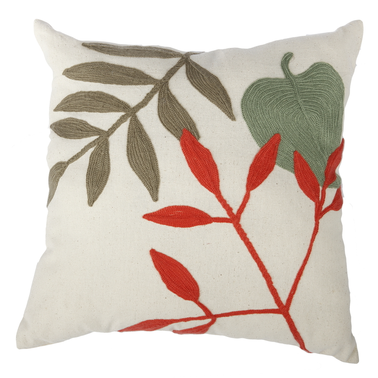 20 X 20 Inch Cotton Pillow With Leaves Embroidery, Set Of 2, Multicolor- Saltoro Sherpi