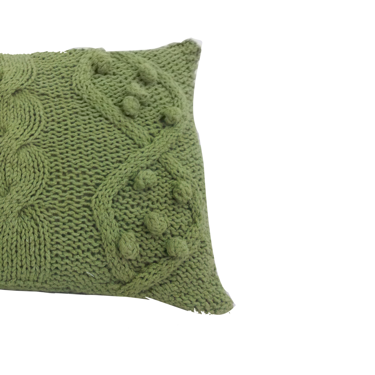 20 X 14 Inch Cotton Cable Knit Pillow With Twisted Details, Set Of 2, Green- Saltoro Sherpi