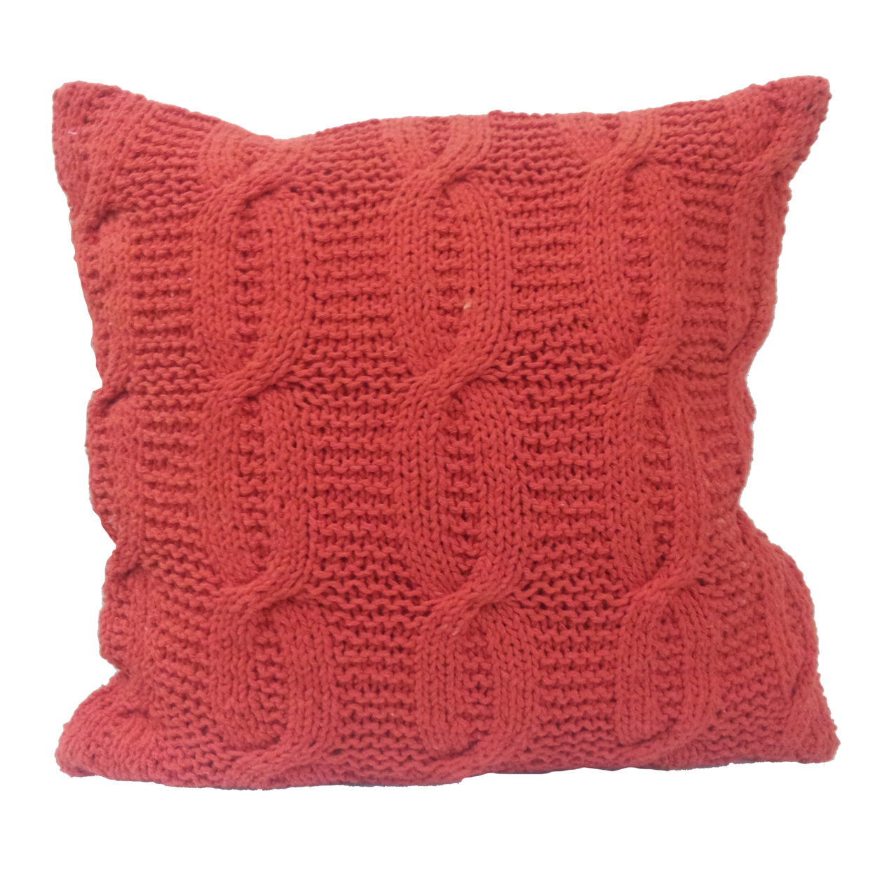 18 X 18 Inch Cotton Cable Knit Pillow With Twisted Details, Set Of 2, Orange- Saltoro Sherpi