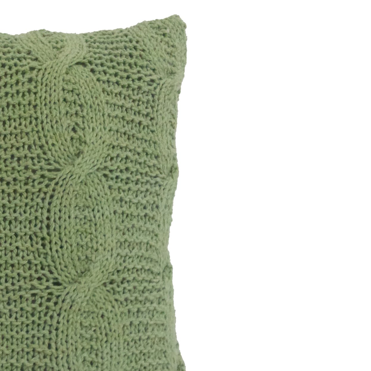 18 X 18 Inch Cotton Cable Knit Pillow With Twisted Details, Set Of 2, Green- Saltoro Sherpi