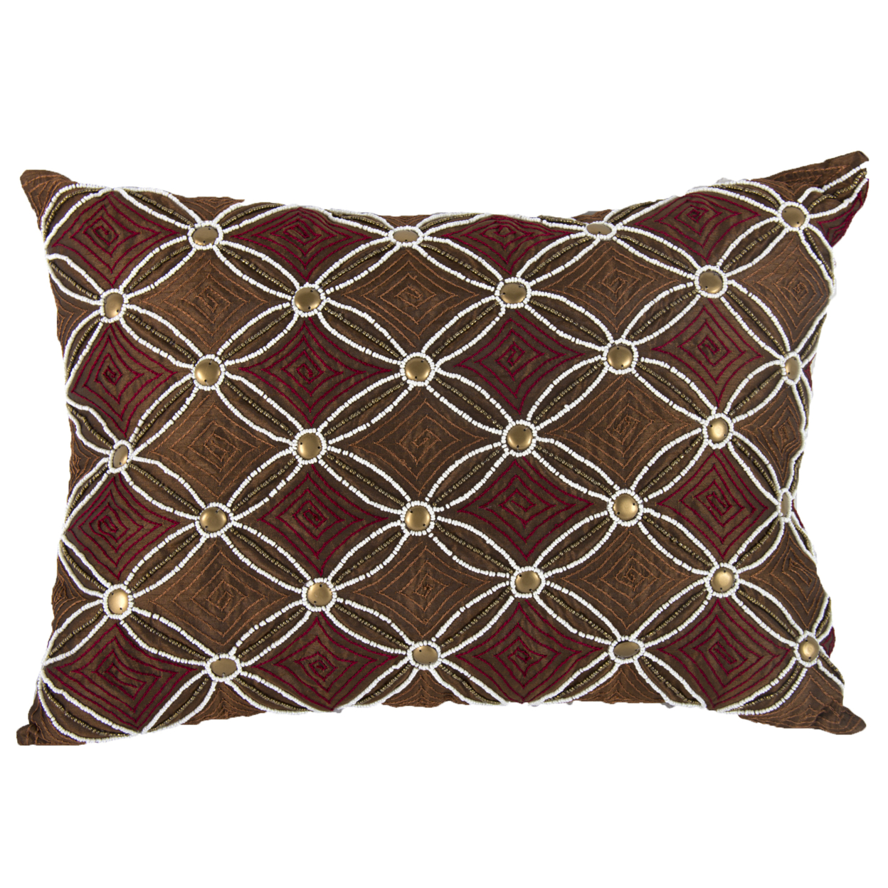 20 X 14 Inch Poly Silk Embellished Cotton Pillow, Set Of 2, Copper And Red- Saltoro Sherpi