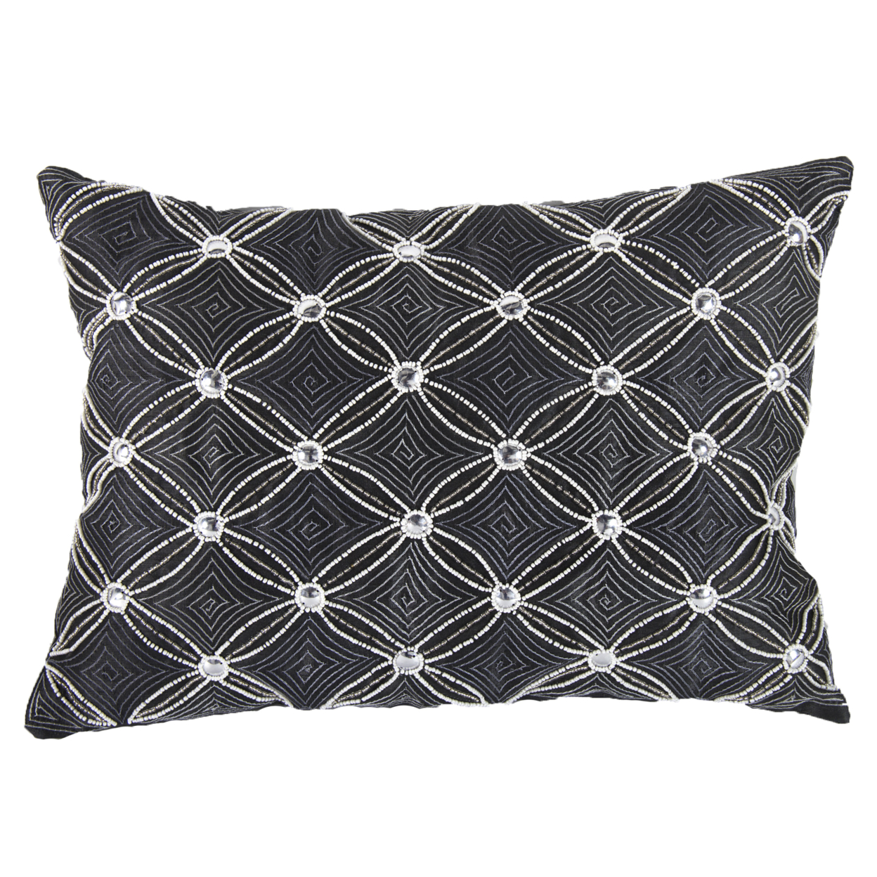 20 X 14 Inch Poly Silk Embellished Cotton Pillow, Set Of 2, Gray And Silver- Saltoro Sherpi