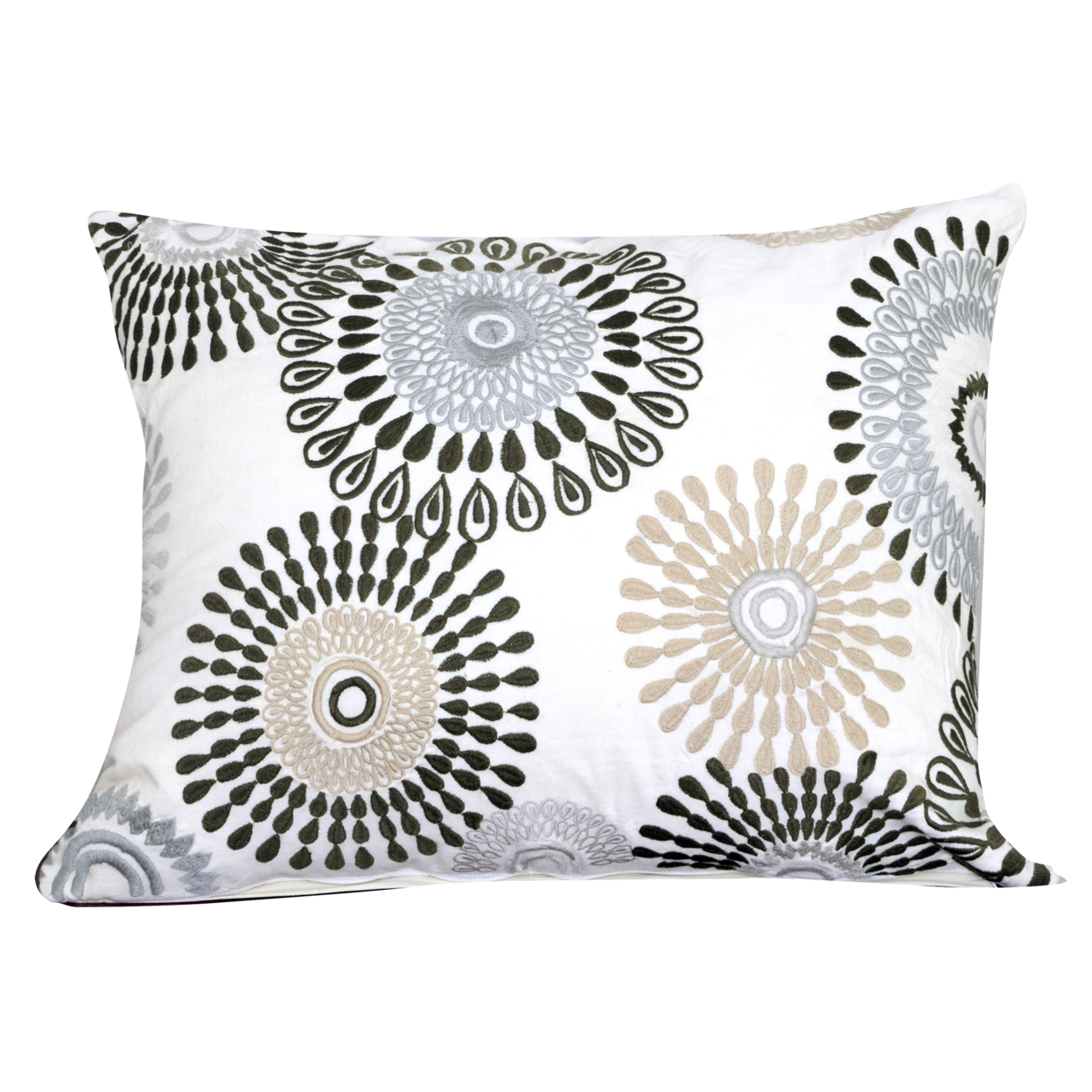 20 X 16 Inch Cotton Pillow With Floral Embroidery, Set Of 2, White And Gray- Saltoro Sherpi