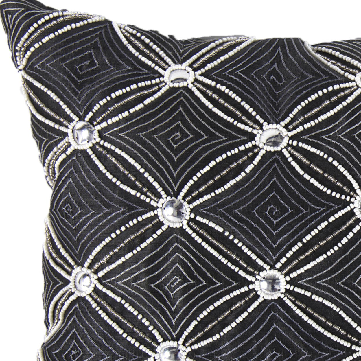 20 X 14 Inch Poly Silk Embellished Cotton Pillow, Set Of 2, Gray And Silver- Saltoro Sherpi