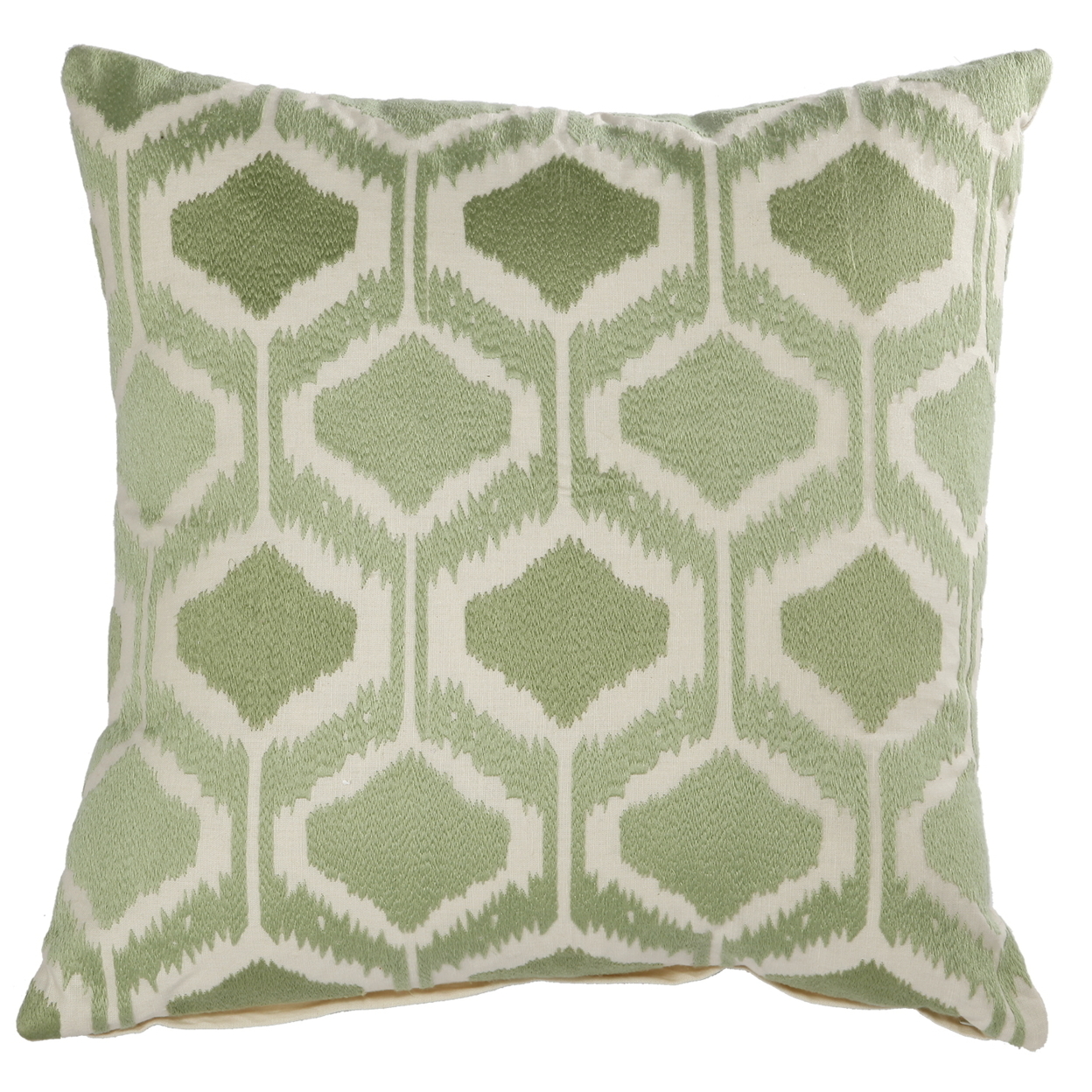 20 X 18 Inch Cotton Pillow With Fretwork Embroidery, Set Of 2, Green And White- Saltoro Sherpi
