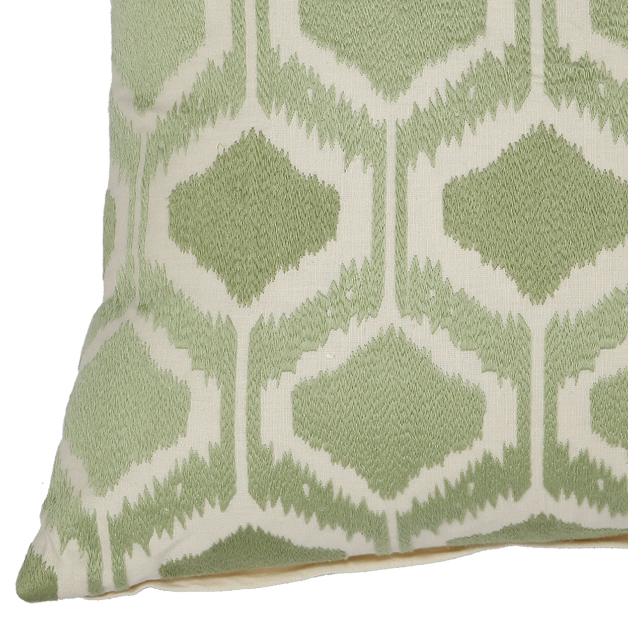 20 X 18 Inch Cotton Pillow With Fretwork Embroidery, Set Of 2, Green And White- Saltoro Sherpi