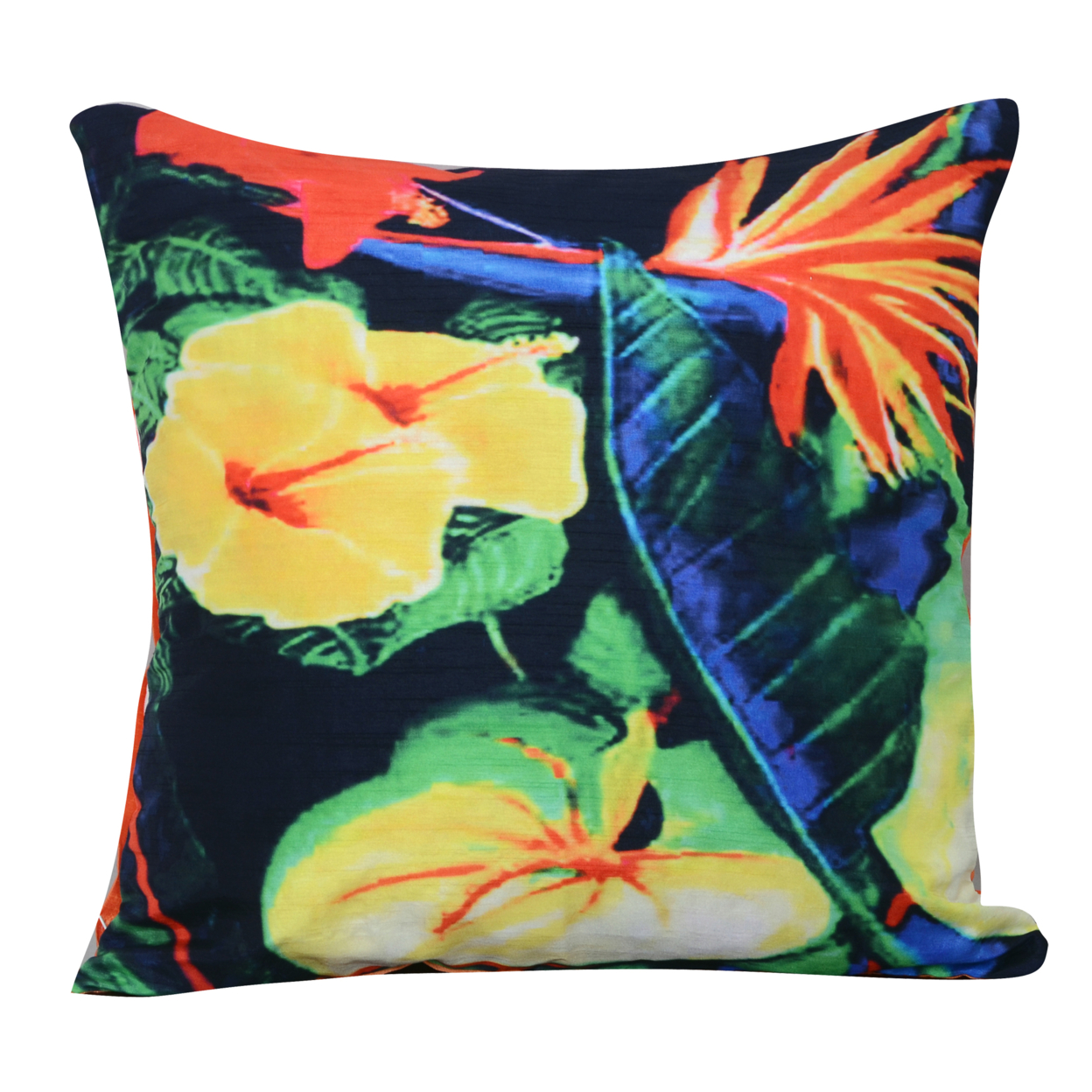 20 X 20 Inch Tropical Pillow With Digital Print, Set Of 2, Yellow And Blue- Saltoro Sherpi